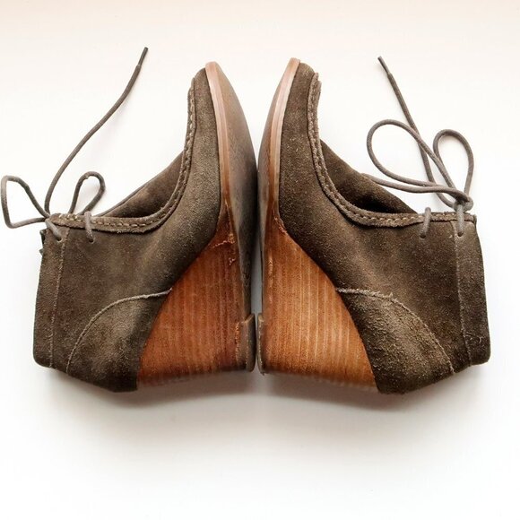 Lucky Brand Ysabel Military Green Lace-up Moc Toe Wedge Heel Ankle Boots Booties - Picture 9 of 16